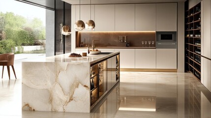 Luxury Modern Kitchen Design with Onyx Island and Wine Cellar