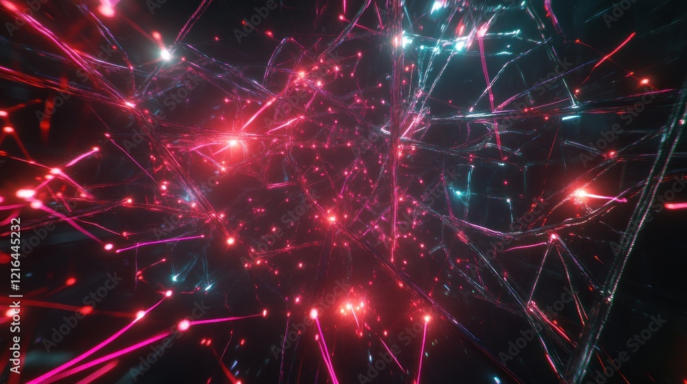 Poster abstract neon network: a digital dreamscape of interconnected lines and glowing nodes