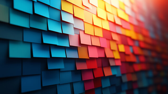 Sticky Note Post It Board Office. Business people meeting at office and use post it notes to share idea. Brainstorming concept. Sticky note on glass wall or blackboard. Set of colorful blank notes. 