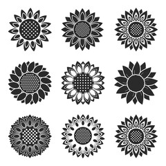 Sunflower icon set collection in flat style. Flora vector illustration on isolated background. Sunflower sign business concept.