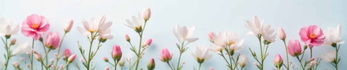 Naklejka premium Delicate linaria flowers on a light gray background, spring, foliage
