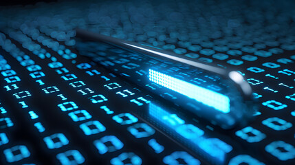 Search bar floating over a sea of binary code