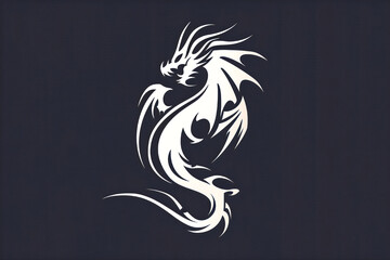 Fototapeta premium White dragon silhouette with bold lines on a dark background, symbolizing strength, elegance, and mystique.