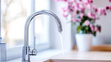 Chrome faucet with built-in UV water purifier, emphasizing innovation and health