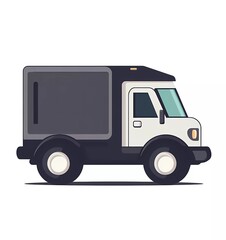 A simple vector icon of a delivery truck, with a flat design on a white background. The design is minimalistic, using only simple shapes in black and grey.