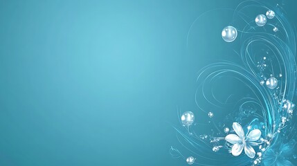 Abstract Teal Background with Floral Design and Bubbles