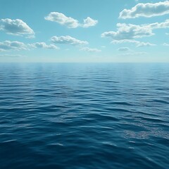 Fototapeta premium Calm ocean scene under a blue sky with scattered clouds.
