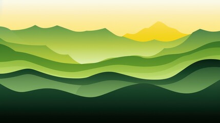 Obraz premium A stylized landscape featuring layered green hills and mountains under a soft gradient sky.