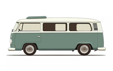 Green bus side view flat vector illustration on a white background, a simple design with solid color, no shadows or gradients, a cute and friendly style, simple shapes, no details, flat vector graphic