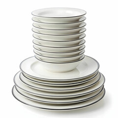 A collection of many plates stacked together, creating a neat, organized pile