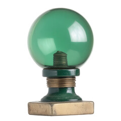 Green glass sphere finial on brass base, isolated
