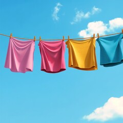 Colorful clothes drying on a line outdoors