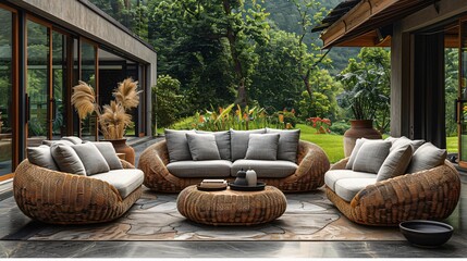 An array of modern wicker garden furniture 