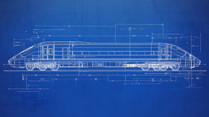 Naklejka premium High-speed train blueprint on blue background