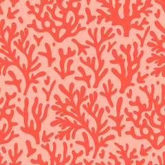 Seamless pattern with red corals on a beige background. Vector graphics.