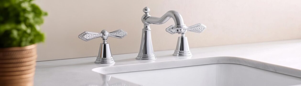 Dual-handle chrome faucet with diamond-shaped knobs, luxurious and unique