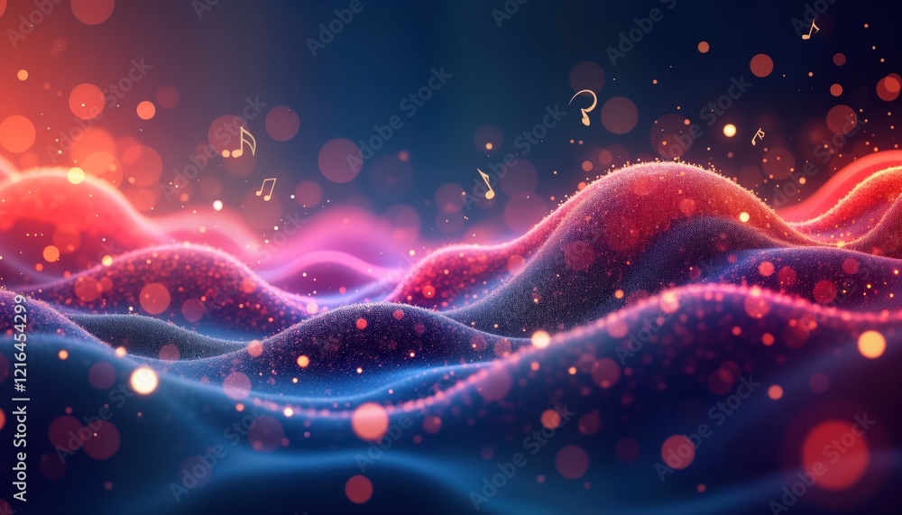 Aufkleber abstract music background. dynamic composition with flowing waves, glowing particles. vivid colors, 