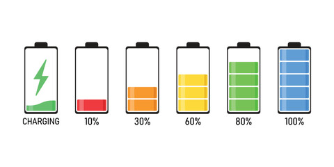Realistic alkaline battery set icon in flat style. Different size accumulator vector illustration on isolated background. Accumulator recharge sign business concept.