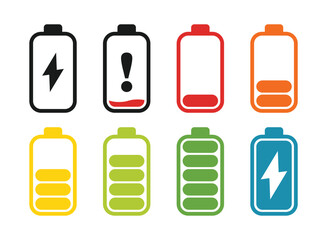 Alkaline battery set icon in flat style. Different size accumulator vector illustration on isolated background. Accumulator recharge sign business concept.