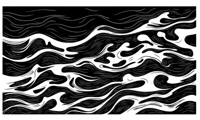 Linocut waves water vector background texture