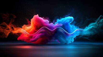 Abstract colorful smoke swirls, dark background, energy concept, design element