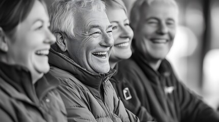 Joyful Seniors Sharing a Laugh in Black and White