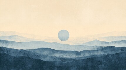 Fototapeta premium Serene Blue Mountain Panorama: A Watercolor Dreamscape