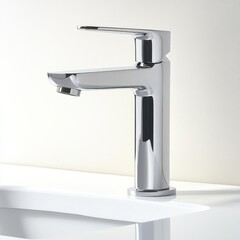 Slim-profile chrome faucet with a flat spout, emphasizing modern minimalism