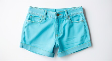 Top View of Blue Jean Shorts- Stylish American Apparel on White Background for Casual Attire and Composition