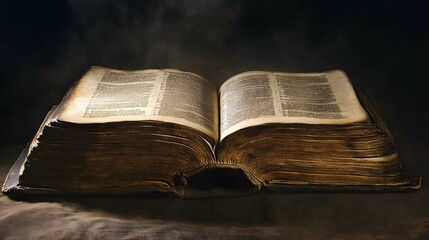 Obraz premium Ancient Book Open Revealing Aged Pages and Text