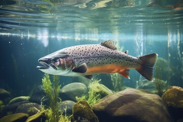 Underwater Wonder: Young Salmon in Aquarium - A Glimpse of Nature's Resilience
