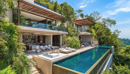 Fototapeta premium Luxury Cliffside Villa with Infinity Pool Stunning Ocean View Tropical Paradise Getaway