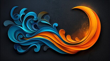 Abstract swirling water and fire design, dark background