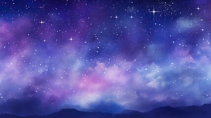 Violet Watercolor Night Sky with Stars - Cosmic Layout for Text in the Universe and Cosmos Background