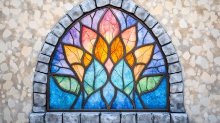 Colorful Stained Glass Window Featuring Lotus Flower Design