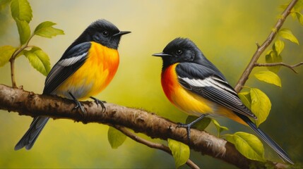 Naklejka premium Wild American Redstart Bird in North American Nature Habitat Outdoors