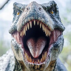 Fototapeta premium Roaring T-Rex dinosaur model, outdoor park