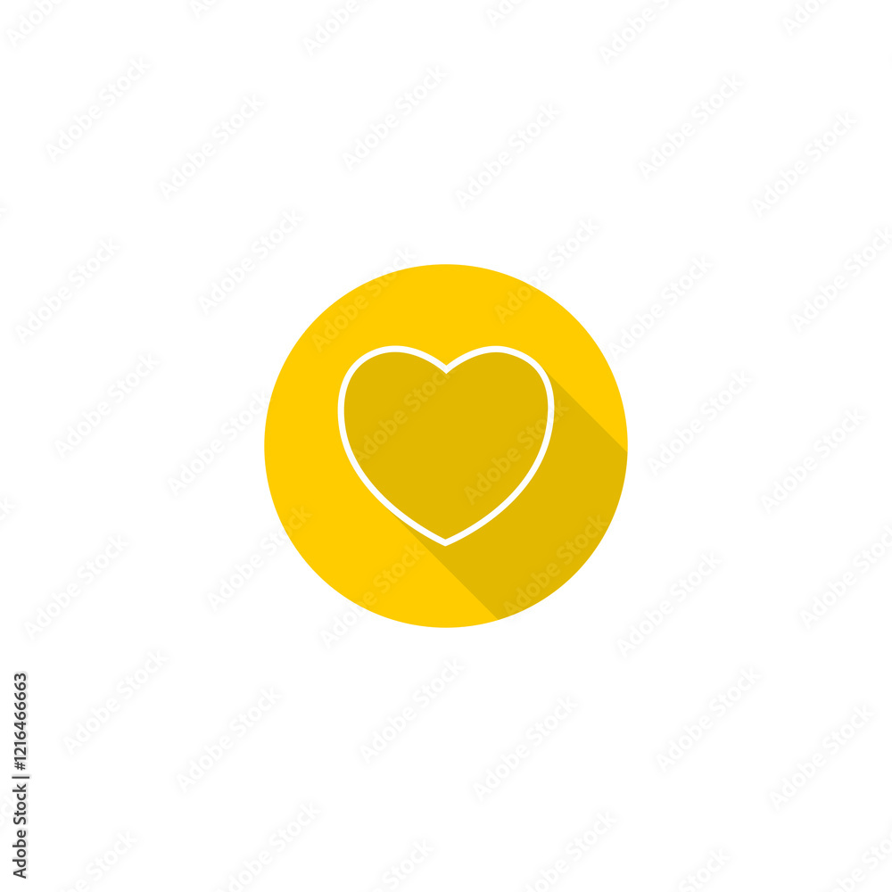 Poster heart circle icon with long shadow isolated on transparent background