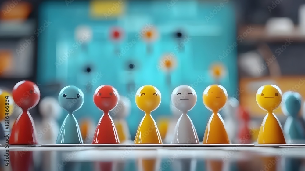 Aufkleber Animated 3D business characters collaborating and using digital tools like charts and graphs for effective project management and strategic planning in a corporate workplace setting