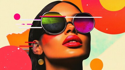 Vibrant Woman with Sunglasses and Colorful Abstract Background