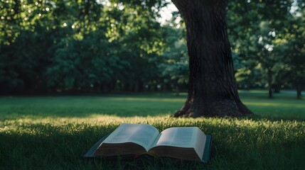 Open Book Rests In A Sunny Green Park