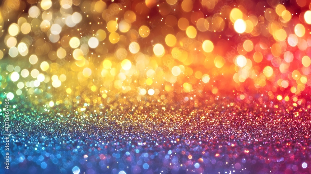 Poster Mesmerizing abstract background featuring a radiant rainbow glitter texture with smooth color transitions and captivating reflective sparkles perfect for festive designs and elegant digital art