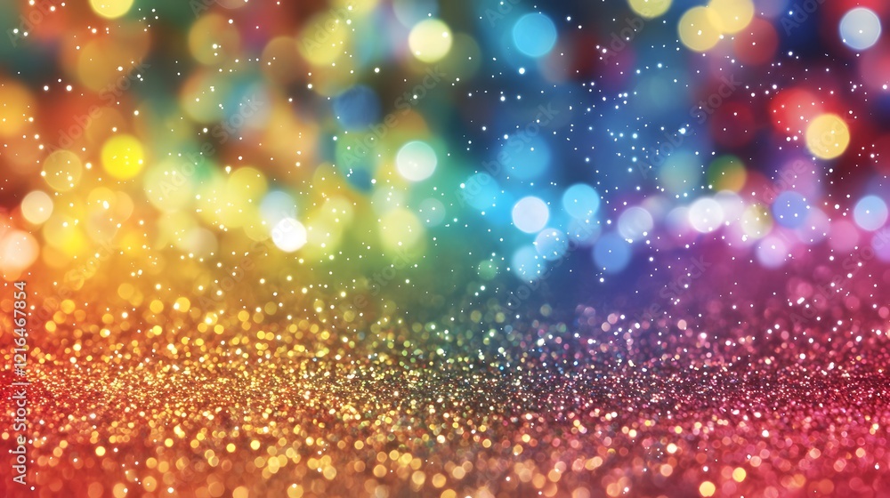 Poster Dazzling rainbow glitter texture with vibrant hues and glowing sparkling background creating a dynamic and energetic visual appeal for festive and glamorous designs