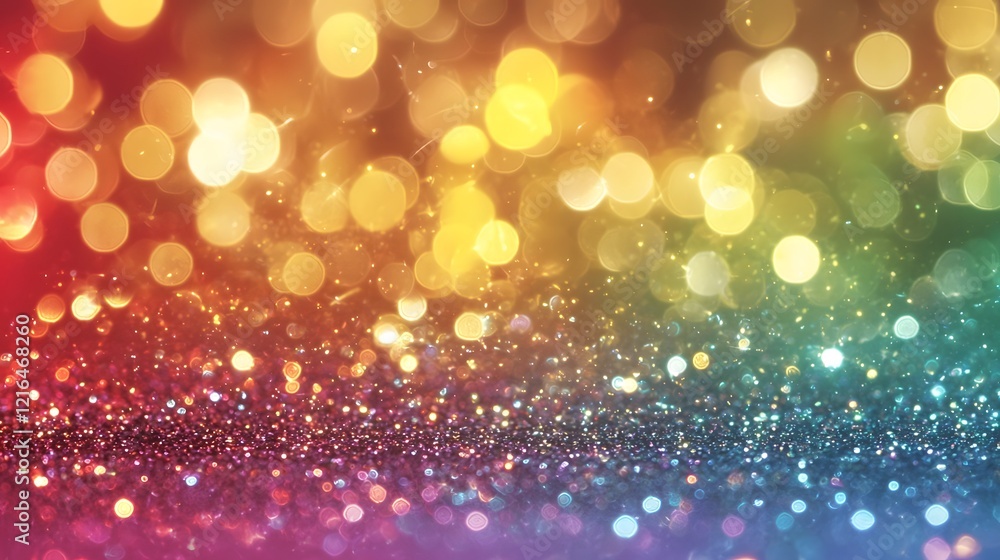 Poster vibrant glittery rainbow gradient background with dynamic shimmering particles and a captivating iri