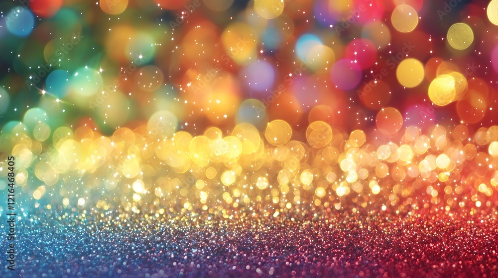Poster rainbow glitter texture with vivid colors and reflective highlights creating a luxurious stylish and