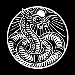 Fototapeta premium illustration, picture, sketch, shio, a snake in a symbol or emblem of the year in black and white