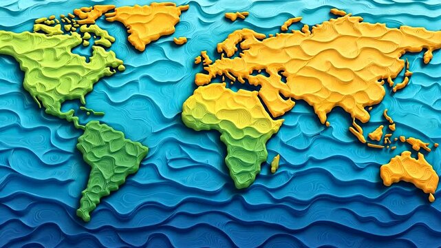 Colorful layered map of the world in 3D paper-cut style, symbolizing global unity and exploration