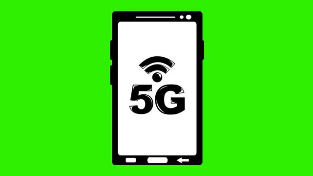 video animation black and white icon smartphone 5G internet conection concept, on a green chroma key background
