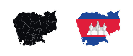 
Cambodia Map vector icon. Map of Cambodia in Flag colors.