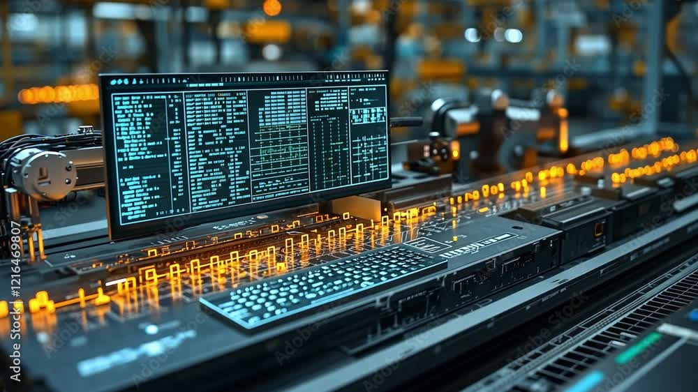 Poster high-tech control panel in a modern industrial facility showcasing data processing and automation